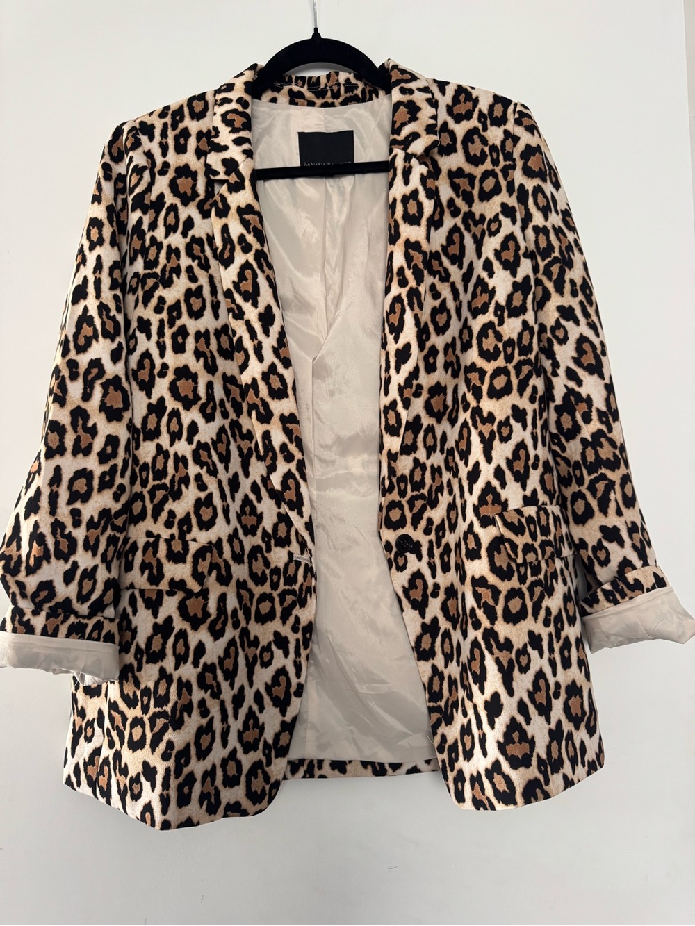 Express Leopard Print Blazer in Tan Black Cream